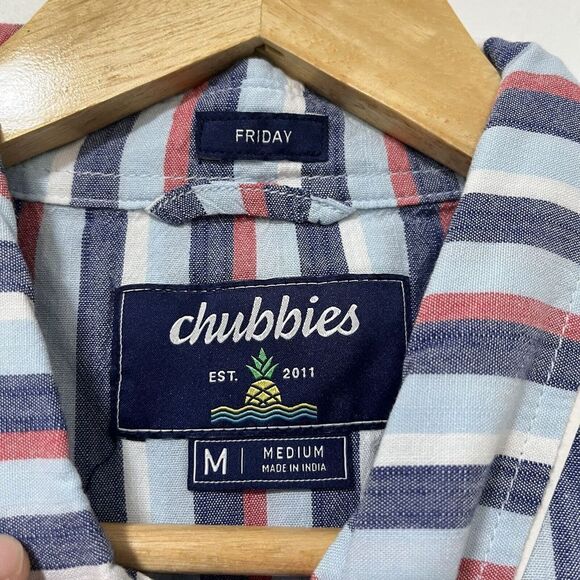 Chubbies The Classy Slub Poplin Friday Button Shirt Size M Striped Resort Vacay - Picture 6 of 7